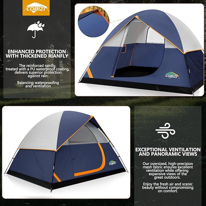 COBIZI 4-6-8-10 Person Camping Tent, Spacious Family Tents for Camping Ideal, Hiking, 3500mm Waterproof Double-Layer Windproof Tent for Hiking & Backpacking