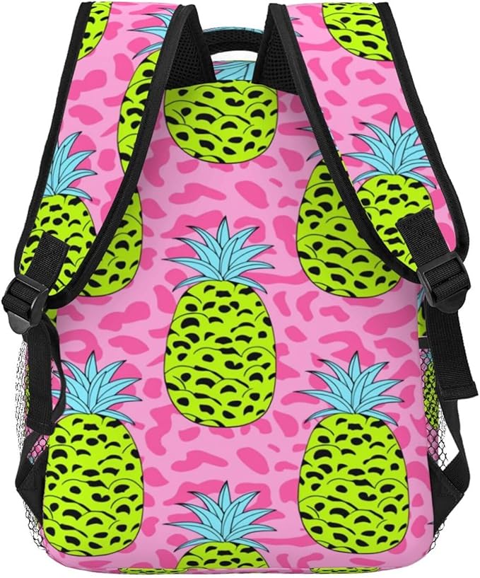 Men Women Lightweight Leopard Pineapple Pink Pattern Backpack Large Capacity Carry On Bag With Padded Straps for Sports Work Walking Cycling