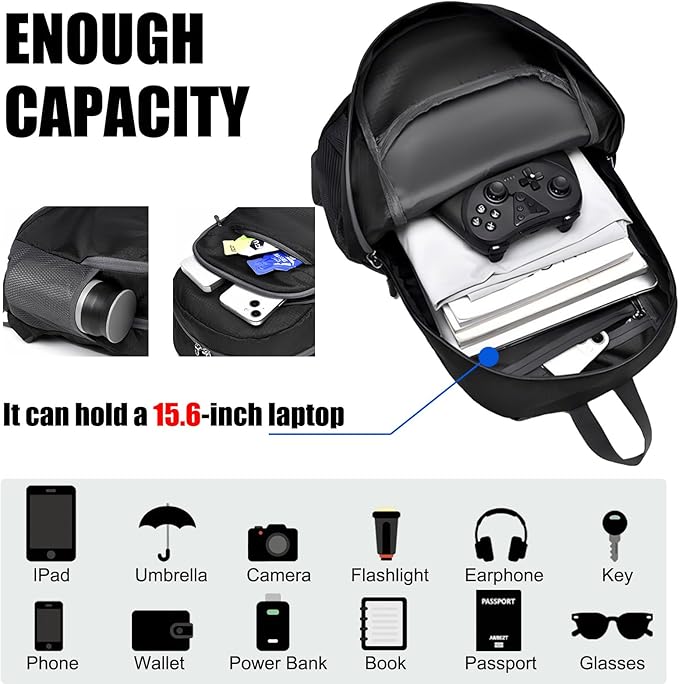 20L Hiking Backpack Foldable Small Camping Pack for Men Women Outdoor Travel Waterproof Daypack Lightweight Shoulder Bag Black (Black)