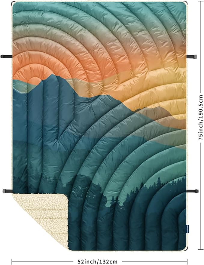 Outdoor Camping Blanket,Warm Thick Camp Blankets with Sherpa Lining Soft Fleece Camping Blanket Puffy Camping Quilt for Cold Weather Traveling, Stadium, Hiking, Picnics
