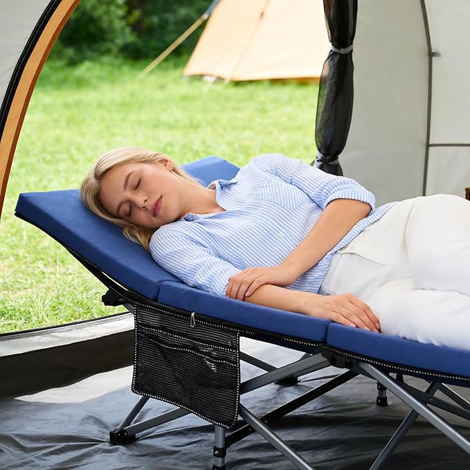 LILYPELLE Folding Camping Cot, Extra Wide Heavy Duty Sleeping Cots with Carry Bag, Double Layer Oxford Portable Travel Camp Cots for Home, Office Nap and Outdoor Beach