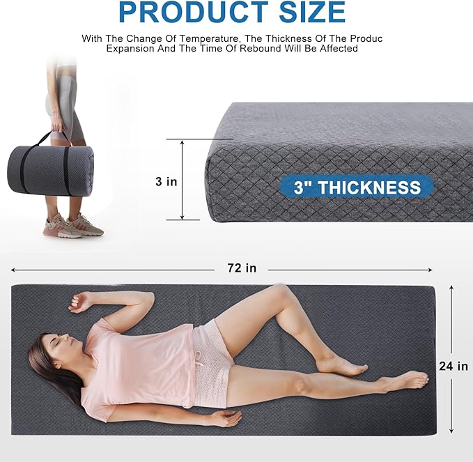 Thick Memory Foam Camping Mattress - CertiPUR-US Foam Portable Sleeping Pad for Adults, Folding Camping Bed Mat, Lightweight Cot Mattress Topper for Outdoor, RV, Travel & Backpacking