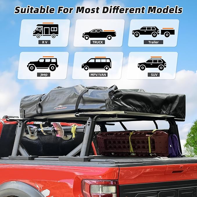 Rooftop Tent for SUV & Truck Camping, Soft Shell Roof Top Tent, Quick-Setup Design with Telescopic Ladder and LED Lighting for 2-3 Person Family Adventures