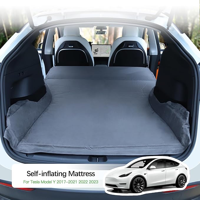 HSB Compatible for Tesla Model Y Camping Mattress, Velvety Sleeping Surface,Self Inflating Sleeping Pad with Air Pump, Back Seat Fit for Travel – Carry Bag Included