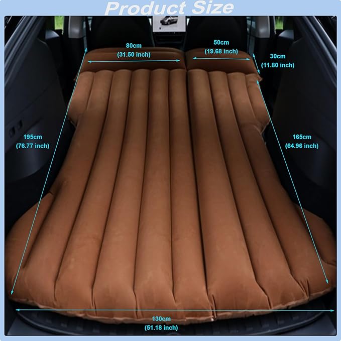 Car Air Mattress for Tesla Model Y, Camping Bed Inflatable Car Bed Mattress Fits SUV RV Truck Backseat Trunk, Portable Foldable Sleeping Pad Tent Mat for Travel Home Brown