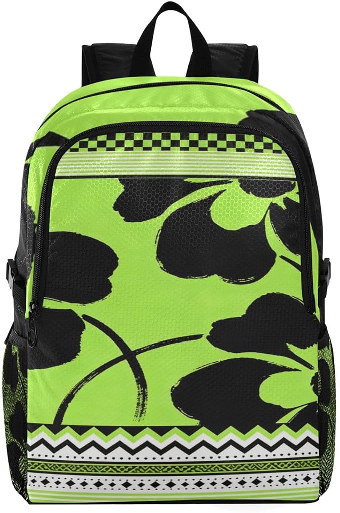 Foldable 18 L backpack anti theft: Packable waterproof travel backpack for men for Travel Camping Outdoor Black Fluorescent Green Flowers Tribal Patterns