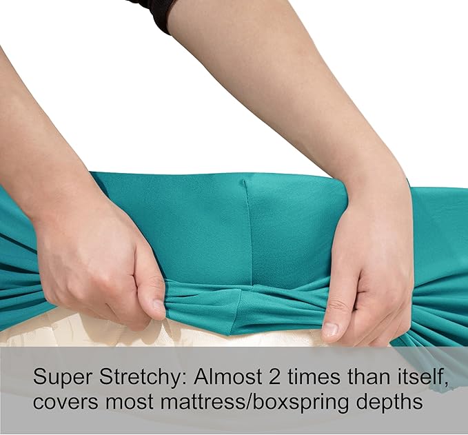 Stretch Full Fitted Sheet Only - Jersey Knit & Soft Cozy T-Shirt Like, 4-Way Stretchy Snug Fit & No More Slipping Mattress Sheets - Turquoise, Full