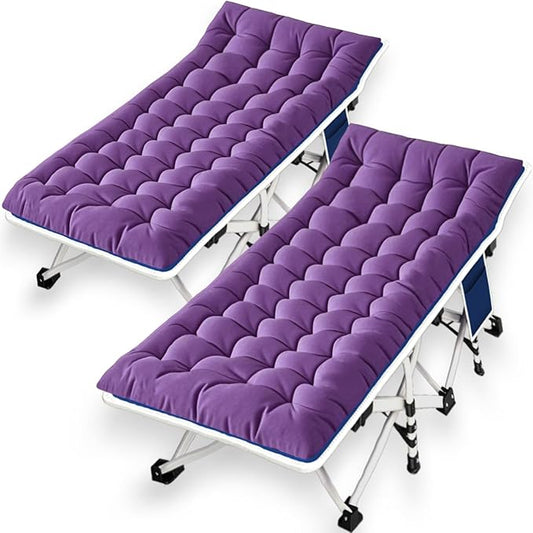 2 Pack Camping Cot with Mattress Comfortable Sleeping Cots with Carry Bag Camping Bed Heavy Duty Folding Cot for Adults Guest Bed Home Office Nap Outdoor Indoor