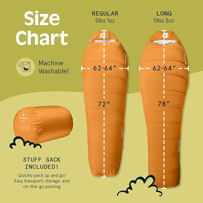 Retrospec Dream Mummy Sleeping Bag - 30°F Camping & Travel Essential Gear with Water - Resistant Shell & Synthetic Fill - Zippered Pocket & Stuff Sack