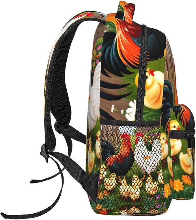 Lightweight Daypack Bookbag for Trekking Business Walking Cycling, Big Capacity Anti-Theft Multipurpose Carry On Bag, Chicken Rooster Garden Flowers Art Business Computer Bag