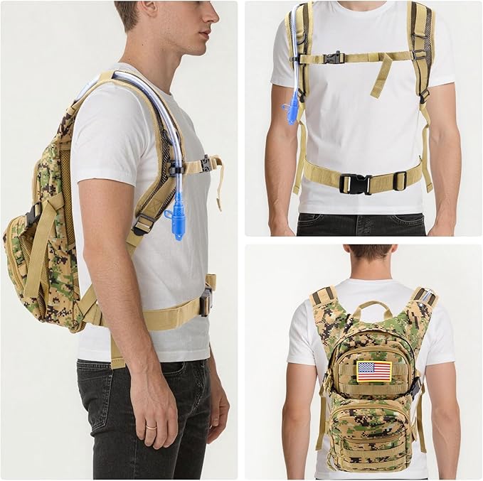 Tactical Hydration Backpack 2L Water Bladder - Lightweight Durable Pack for Hiking, Running, Outdoor Adventures, Adjustable Straps & Leak-Proof Design