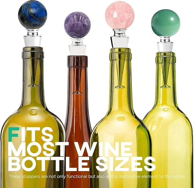 Homestia Green Gemstone Wine Stopper, Natural Crystal Wine Bottle Stopper Leak-Proof Reusable Wine Saver with Silicone Seal, Elegant Gift, Decorative Wedding Party