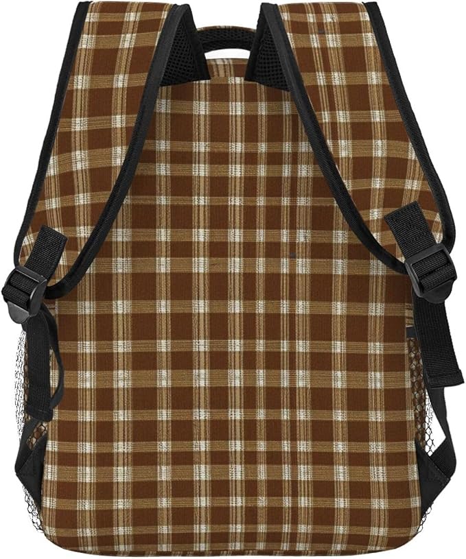 Daypack Bookbag Anti-Theft Multipurpose Large Capacity Bookbag, Beige Tartan Pattern Travel Hiking Camping Rucksack With Adjustable Shoulder Straps