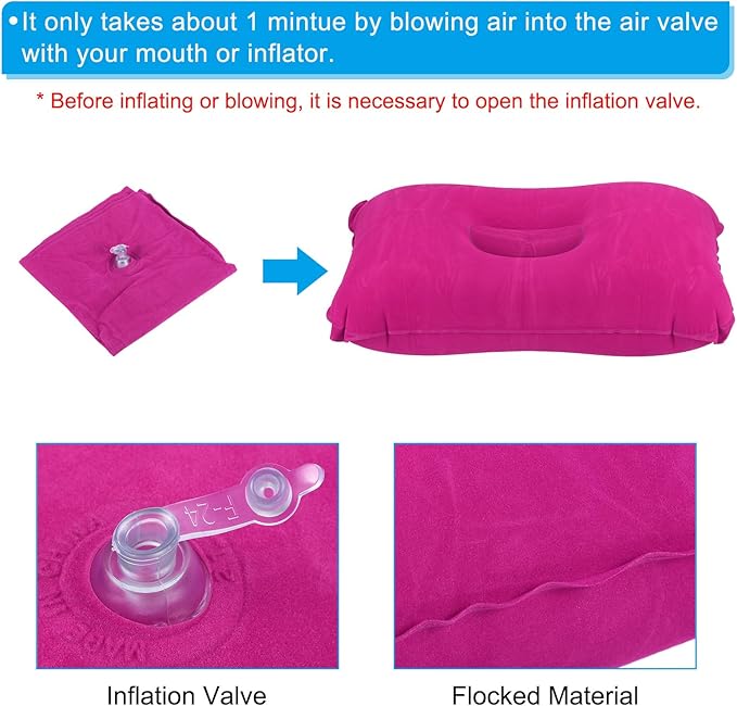 PATIKIL Inflatable Pillow, 4 Pack Ultralight Camping Travel Pillow Desk Rest Neck Support for Hiking Backpacking Office, Pink