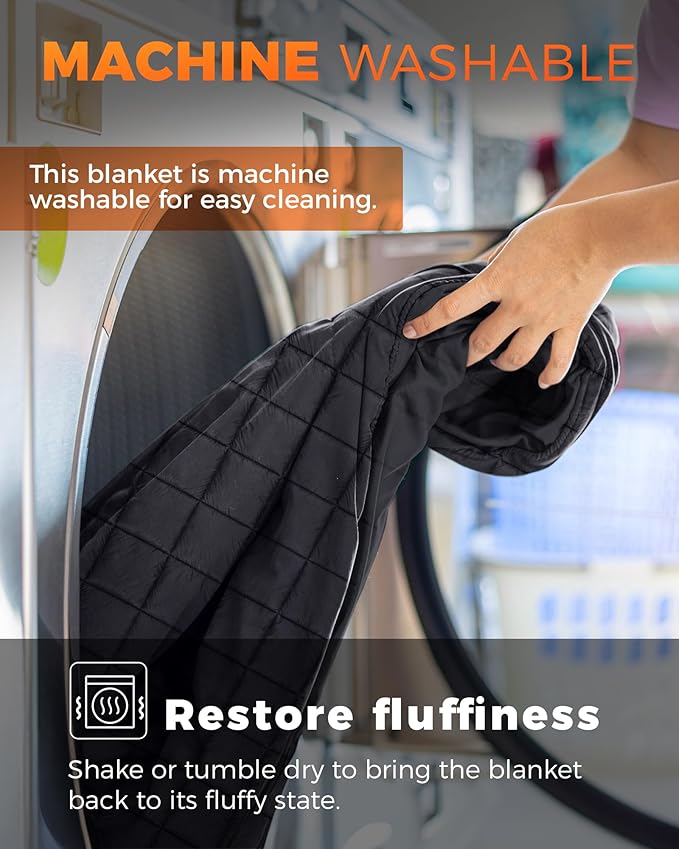 KingCamp Ultralight Camping Blanket, Packable Down Alternative Puffy Wearable Blankets Weatherproof Warm Package Quilt with Snap Buttons for Outdoor Hiking Travel Picnic Stadium (69"L x 53"W, Black)