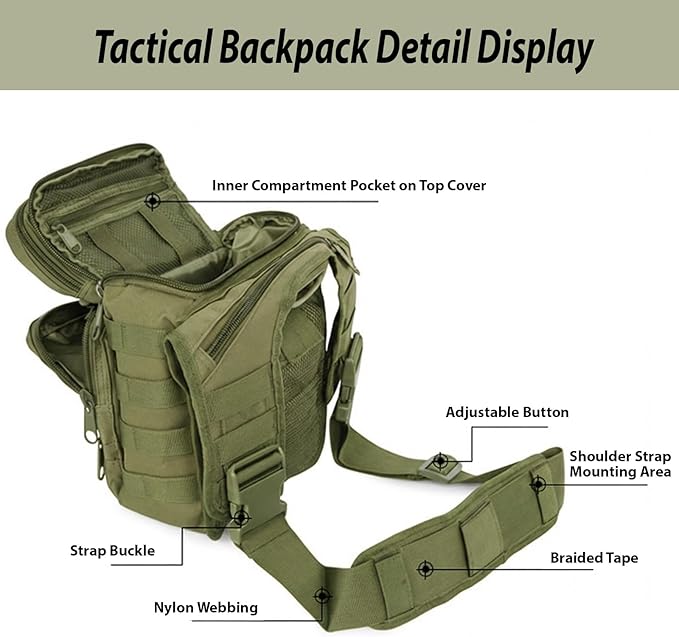 Tactical Backpack for Men，Military Sport Bag Pack Sling Shoulder Backpack Tactical Crossbody Bag EDC Molle Assault Range Bag Chest Pack for Hiking Camping Outdoor - Green