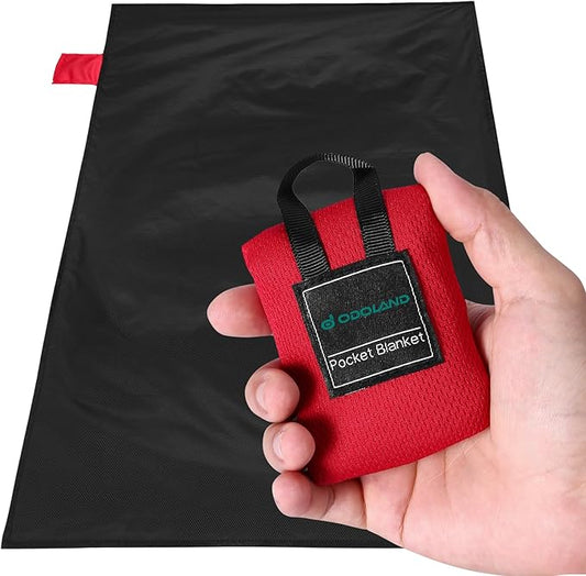 Odoland Beach Blanket Picnic Blanket, 43.3" x 27.5" SandProof Waterproof Outdoor Pocket Blanket with Portable Bag, Foldable Lightweight Sand Free Beach Mat for 1 People Hiking, Camping, Travel, Black