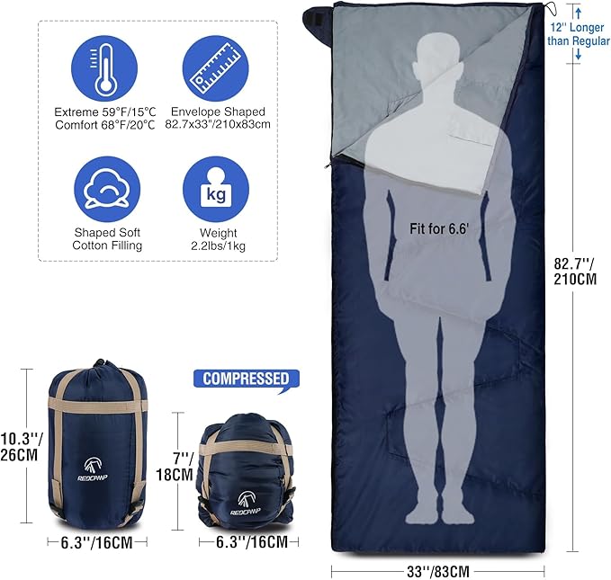REDCAMP Ultra Lightweight Sleeping Bag for Backpacking, Hiking, Comfort for Adults Warm Weather, with Compression Sack