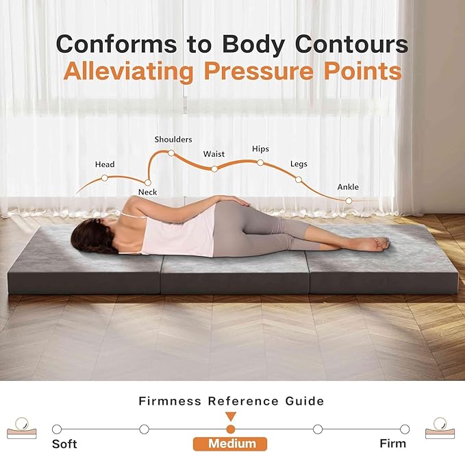 Swbvs Tri-Fold Memory Foam Mattress, 4 inch Full Folding Mattress with Washable Covers, Reversible Design, Foldable Topper for Travel&Guests, 75"×54"×4"