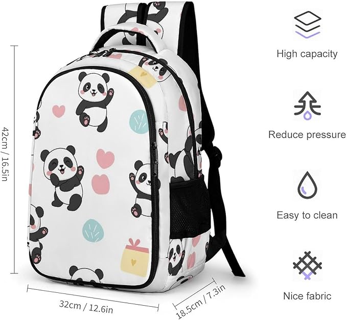 Water Resistant Travel Daypack Cute Cartoon Pandas, Lightweight Laptop Backpack with Water Bottle Pockets for Men Women College Work