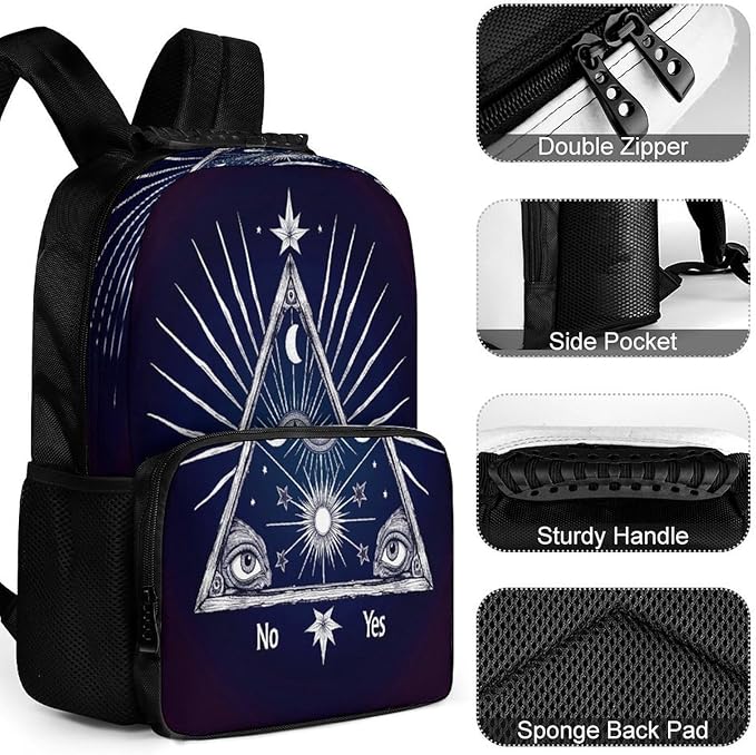 Men Women Polyester Purple Goth Gothic Witch Magic Spirit Board Daypack Big Capacity Shoulder Bag With Adjustable Shoulder Straps for Camping Travel Walking Cycling