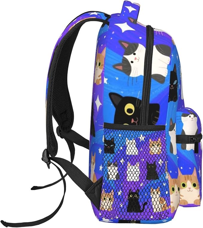 Polyester Daypack Backpack for Trekking Picnic Walking Cycling, Large Capacity Anti-Theft Multipurpose Shoulder Bag, Galaxy Cats Cat Heads In Space Galaxy Casual Daypack