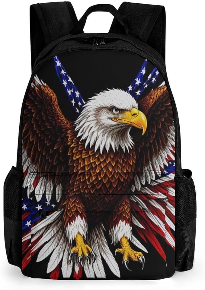 Backpack Anti-Theft Multipurpose Large Capacity Carry On Bag, Bald Eagle American Flag Camping Outdoor Backpack With Side Pockets