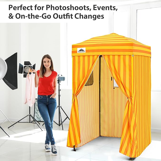 EAGLE PEAK Flex Ultra Compact 4x4 Pop-up Canopy, Sun Shelter, Changing Room, Portable Privacy Canopy Cabana for Pool, Fashion Photoshoots, or Camping, Yellow/Orange