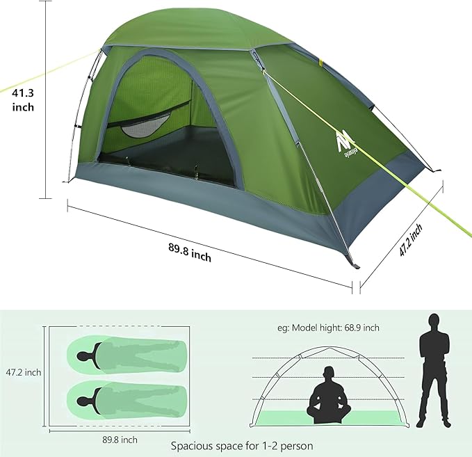 AYAMAYA 1 Person Tent for Backpacking - Lightweight Single Person Hiking Tent with Skylight & Waterproof Rainfly & Ground Vents, Easy Setup One Man Small Tent for Camping Backpacking Hiking