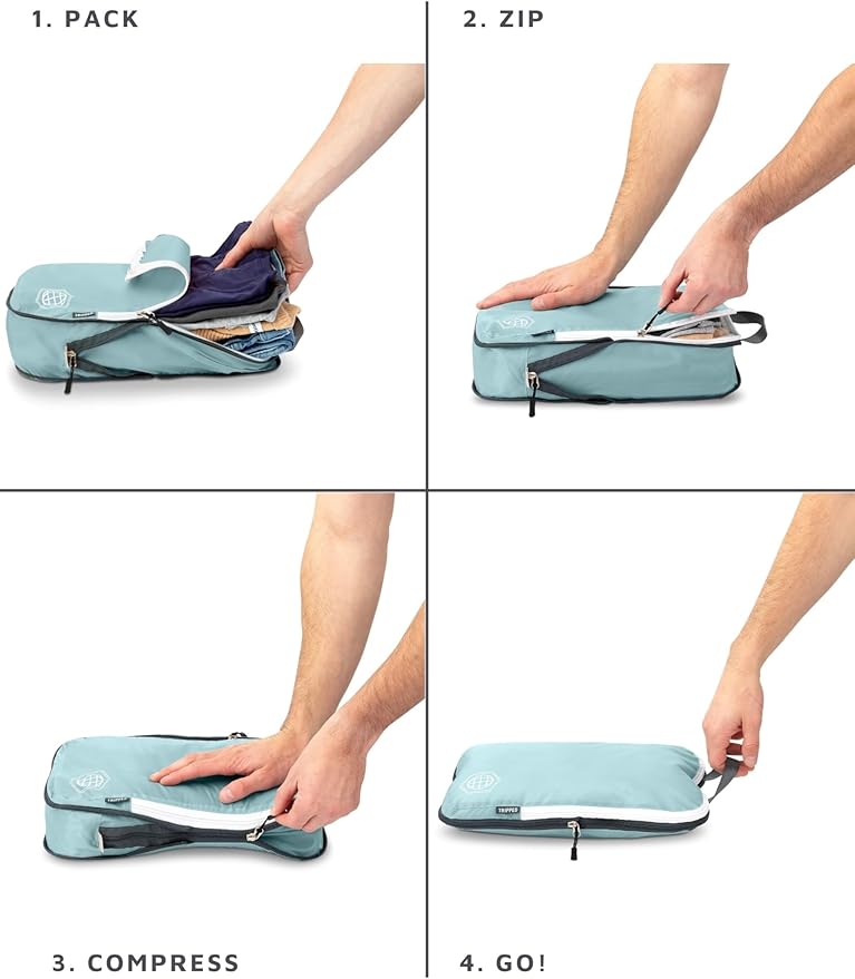 Compression Packing Cubes Set for Carryon Suitcases- Lightweight, Durable Clothes Organizer