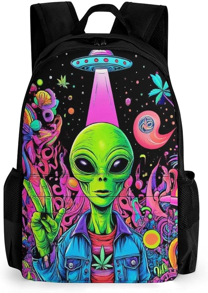 Rucksacks Polyester Anti-Theft Multipurpose Trippy Alien Ufo Art Carry On Bag Large Capacity Gym Outdoor Hiking Backpack With Smooth Zippers
