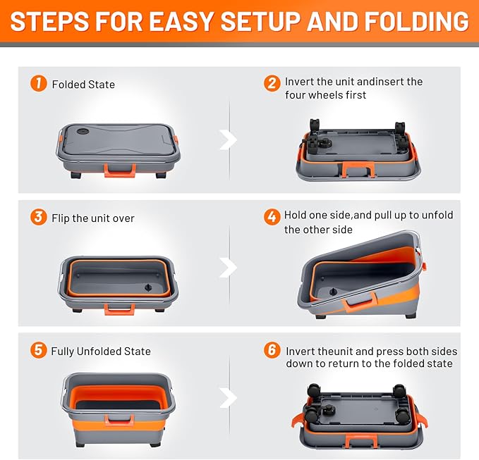 This Hill Collapsible Bucket 5.5 Gallon for Car Washing, Car Wash Bucket with Wheels, Handle, Drain Plug and Water Outlet, Foldable for Mop Cleaning, Camping, RV, Pet Bathing and Laundry