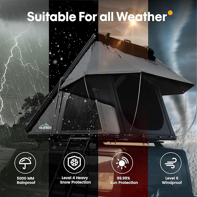 Rooftop Tent Hardshell, 2-3 Person Camping Car Roof Top Tent Hard Shell Suitable for Jeep, SUV, Truck, Van