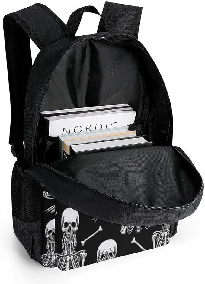 Casual Daypack Multipurpose Anti-Theft Large Capacity Carry On Bag, Skull Skeleton Black And White Casual Daypack Climbing Shoulder Bag With Padded Straps