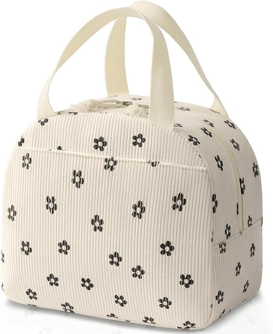 Lunch Bag for Women Men Cute Corduroy Lunch Tote Bags Reusable Insulated Lunch Box Large Capacity Reusable Insulated Cooler for Work/Picnic/Travel