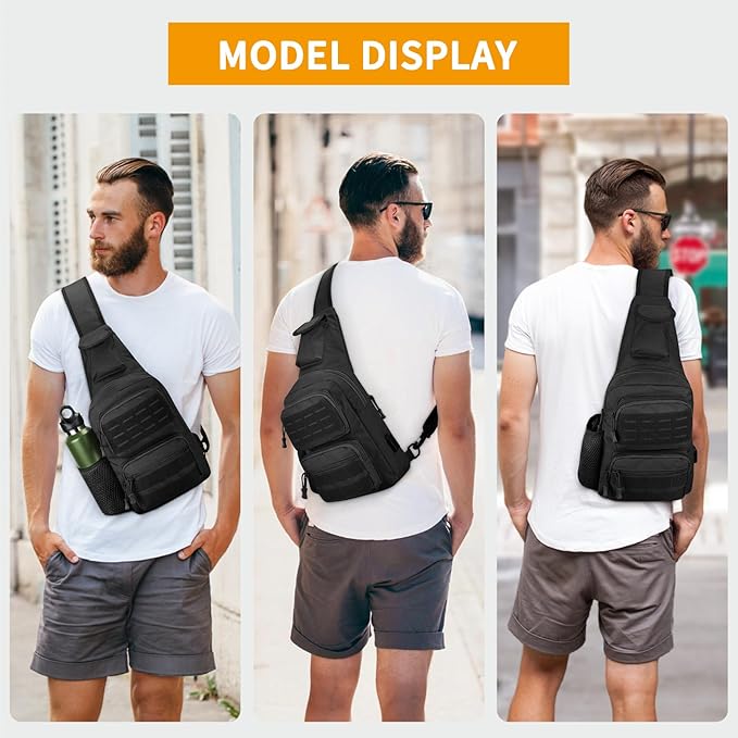 HUNTVP Tactical Sling Bag Crossbody Bag for Men Women EDC Shoulder Bags Molle Sling Backpack Chest Pack for Hiking Hunting Travelling Camping (Type3-Black)