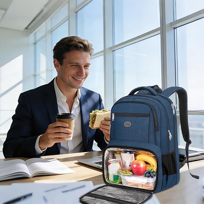 MATEIN Lunch Backpack for Men, 17 Inch Travel Laptop Backpack with Cooler Compartment, Airline Approved Carry On Backpack, Waterproof Computer Bag for Business Work Camping Picnic, Blue