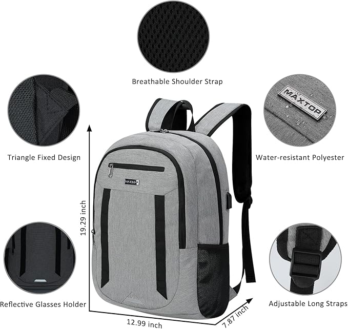 MAXTOP Travel Laptop Backpack Business Backpacks with USB Charging Port Water Resistant School College Bookbag
