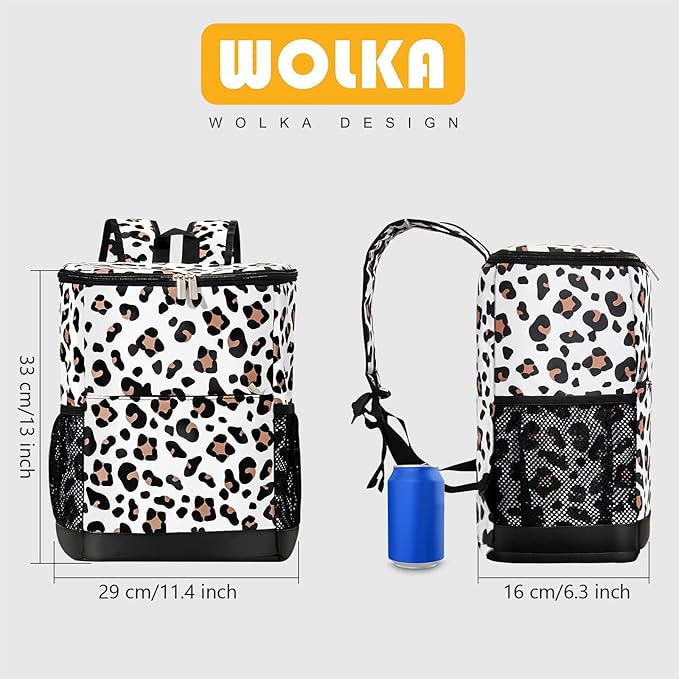 Wolka Cooler Backpack 30 Cans,Portable Backpack Coolers Insulated Leak Proof,Waterproof Soft Sided Cooler Bag for Travel,Beach,Camping,Picnic,Lunch Backpack for Women (Snow Leopard)