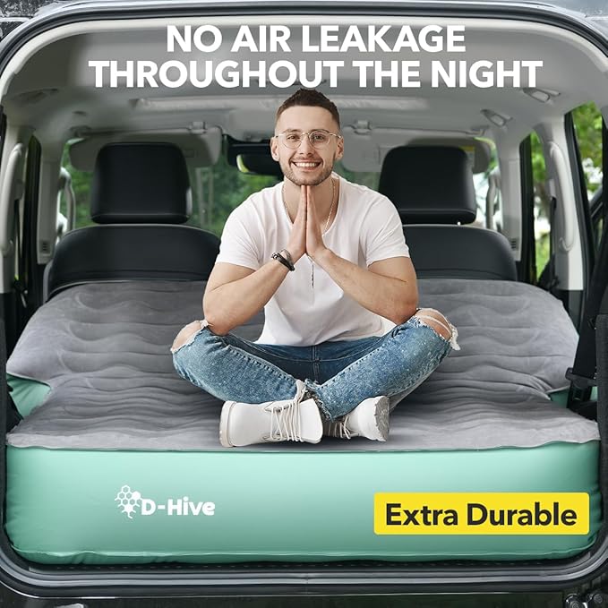 D-Hive Full Size SUV Air Mattress, Easy to Install with Built-In Pump, Quick Inflation, Anti-Deflate, Fits 2 People, Green