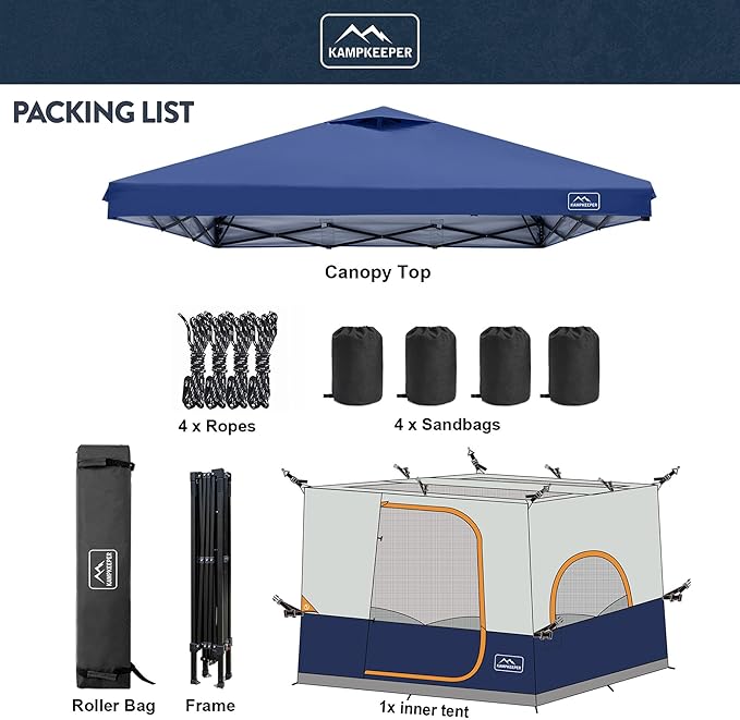 KAMPKEEPER 6 Person Camping Tent, 10x10 Pop Up Canopy Tent with Camping Inner Tent, Converts 10'x10' Straight Leg Canopy into Camping Tent–Fully Vented Roof(Canopy & Frame Included)