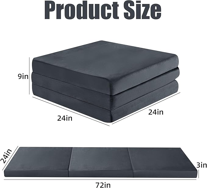 HOMBYS Tri Folding Memory Foam Camping Mattress for Outdoor Sleeping, Portable Waterproof Camping Pad Mat for Travel Truck Bed Tent