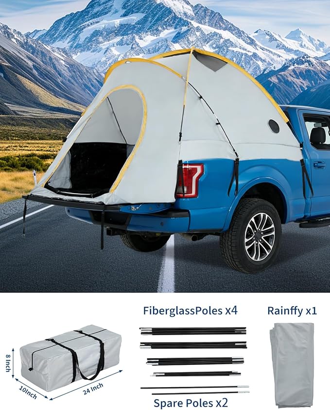 Truck Bed Tent with Awning Pickup Truck Tent for 5–8.2 ft Bed Waterproof PU3000 Oxford Camping Tent Portable Truck Camper for Chevy Silverado 1500 F150 Ram 1500