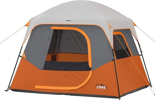 CORE Tent for Family Camping | 4 Person & 6 Person Portable Camp Tent with Carry Bag for Outdoor Car Camping | Included Gear Loft Organizer for Camp Accessories