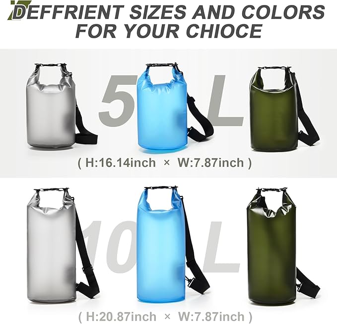 Dry Bags for Kayaking Waterproof, 5L/10L Dry Storage Bag, Roll Top Wet Bag for Swimming, Boating, Fishing,Camping & Beach