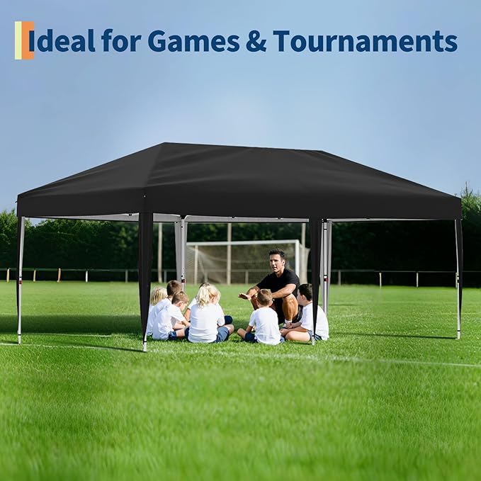 10x20 Pop Up Canopy Tent Outdoor Canopy with No Removable Sidewall One-Person Set Up Heavy Duty Commercial Instant Tent Shelter-Black