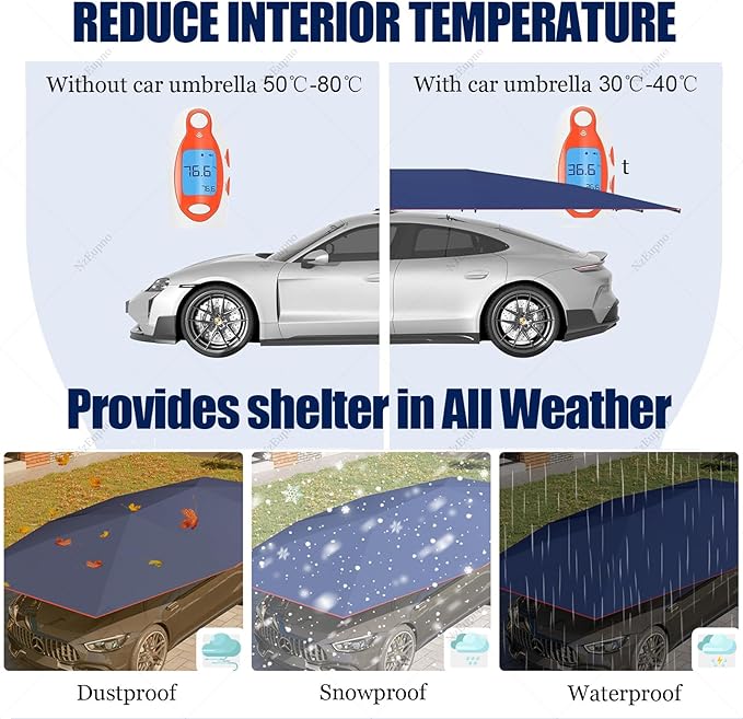 Portable Automatic Car Cover Umbrella, Outdoor Car Tent, Remote Control Car Roof Top Canopy, Car Shelter Sunshade, Universal Auto Protection Blue-5m