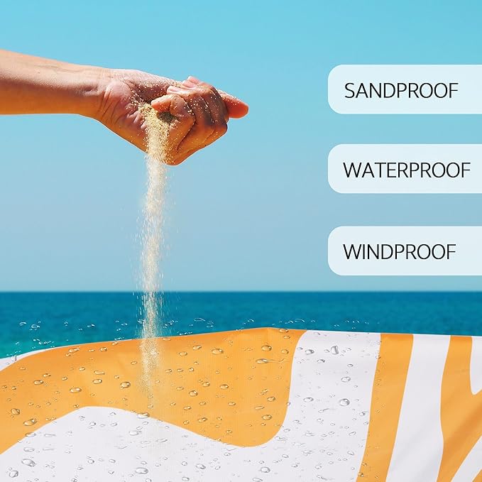 110''×118'' Extra Large Waterproof Sandproof Beach Blanket 8 Adults, Sand Free Outdoor Beach Mat with 4 Stakes & Pockets, Big Compact Picnic Blanket, Essential for Travel, Camping, Summer Vocation
