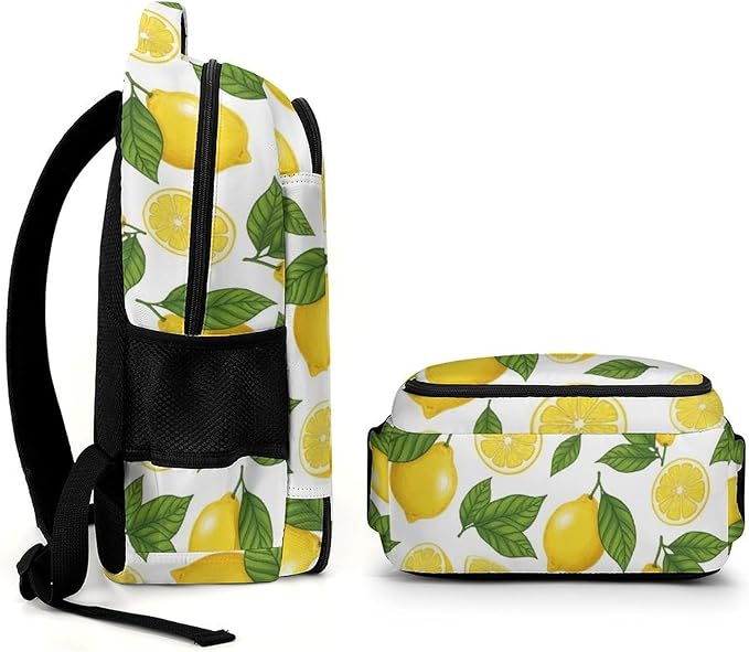 Casual Lightweight Laptop Backpack Yellow Lemon, Cute Travel Daypack with Tumbler Holder for College Nurse Teacher Work Commute