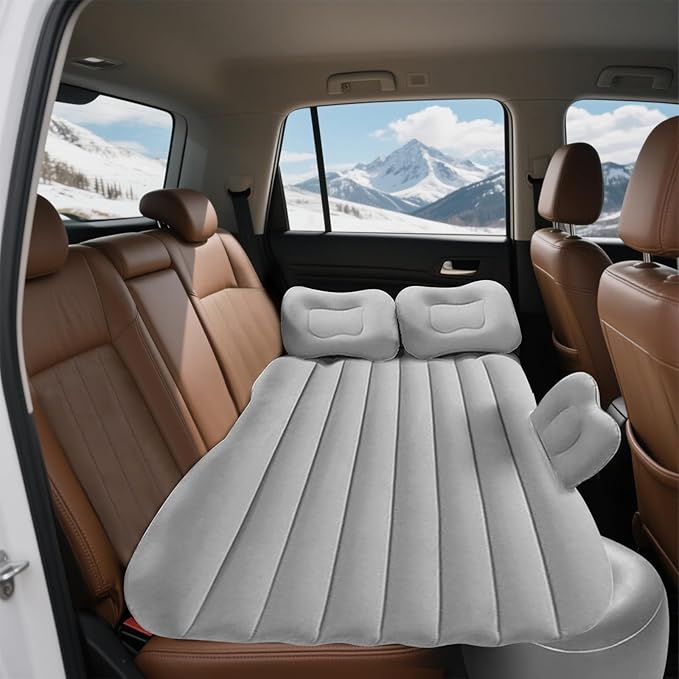 Ergocar Inflatable Mattress Camping Thickened Portable Travel Camping Flocking Bed Double-Layer Inflatable Valve Suitable for Suvs, Rear Seats, Automobiles